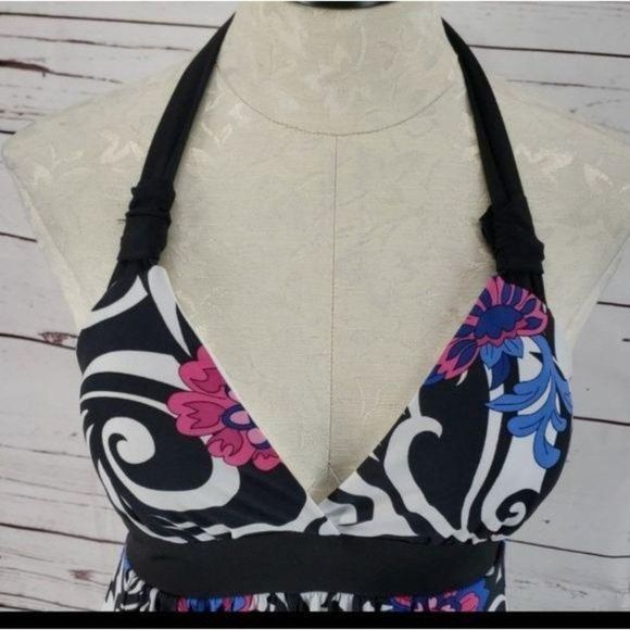 Candies Floral scroll Print Halter Bubble Bottom medium VNECK Dress - Picture 4 of 8